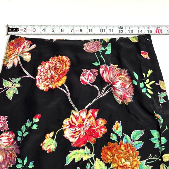 Vtg Y2K Black Floral Pencil Silky Skirt 15"W Embroidered Sequins NWT Embellished - Picture 14 of 16